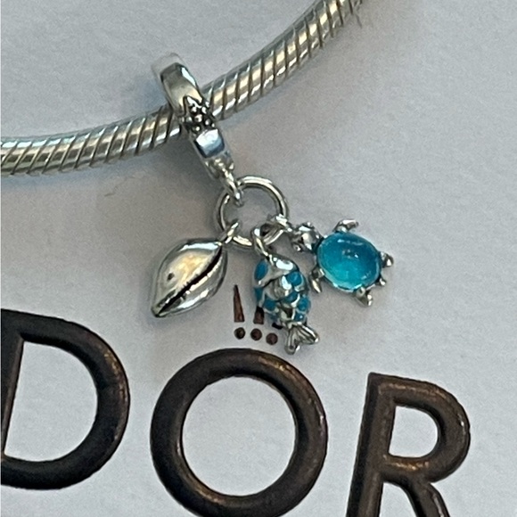 NIB Authentic Pandora Fish, Sea Turtle & Conch Triple Dangle Charm - Picture 8 of 8